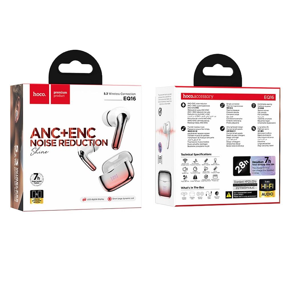 HOCO wireless earphones bluetooth TWS ANC + ENC EQ16 red glaze