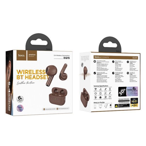 5ce57ef04b603ed86527014a7f5b0cc7 HOCO wireless earphones bluetooth TWS EQ15 brown