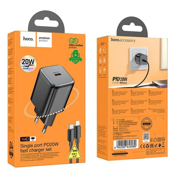 HOCO wall charger Type C + cable Type C to Lightning QC PD 20W N40 black
