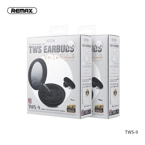 REMAX wireless stereo earbuds TWS-9 with docking station and mirror white