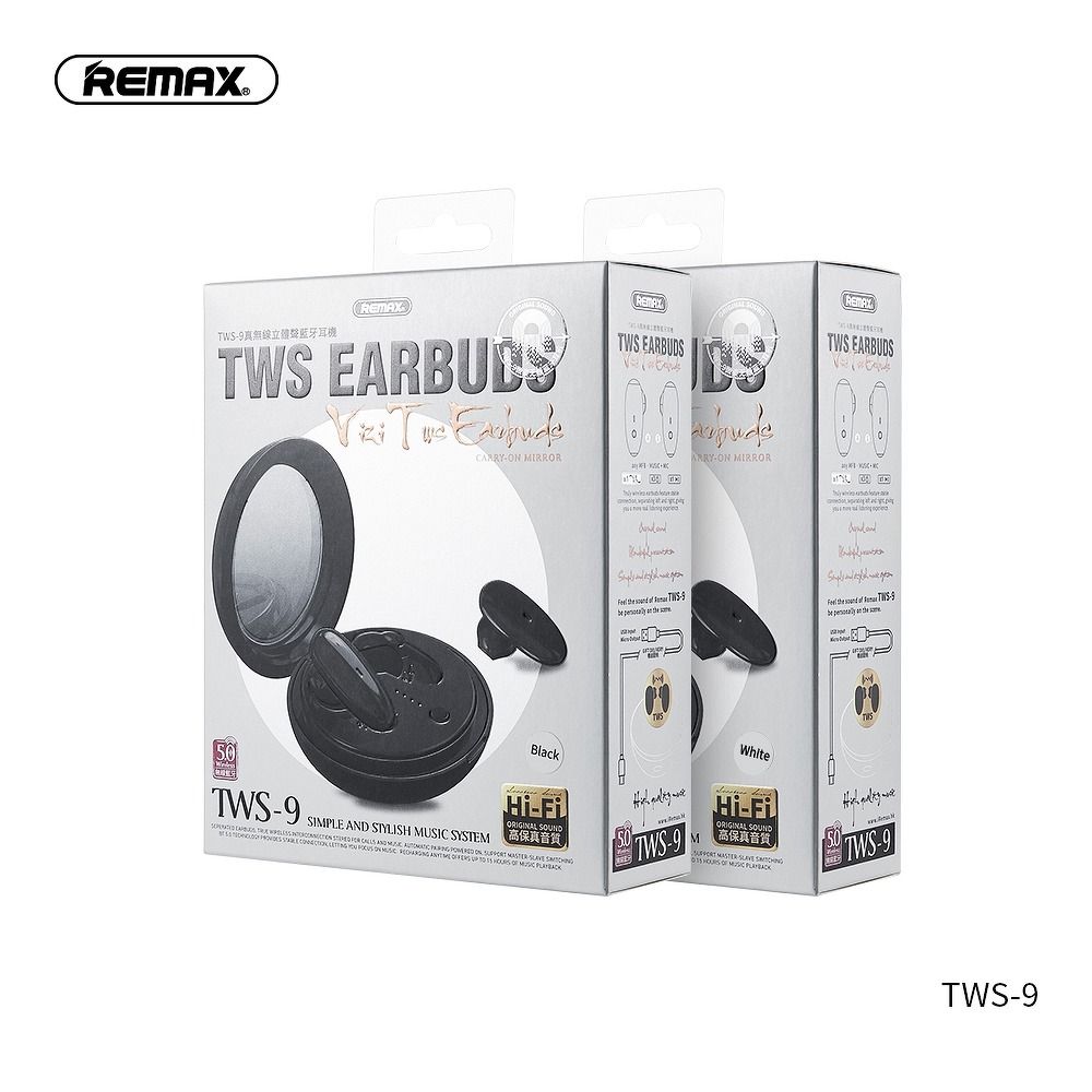 REMAX wireless stereo earbuds TWS-9 with docking station and mirror white