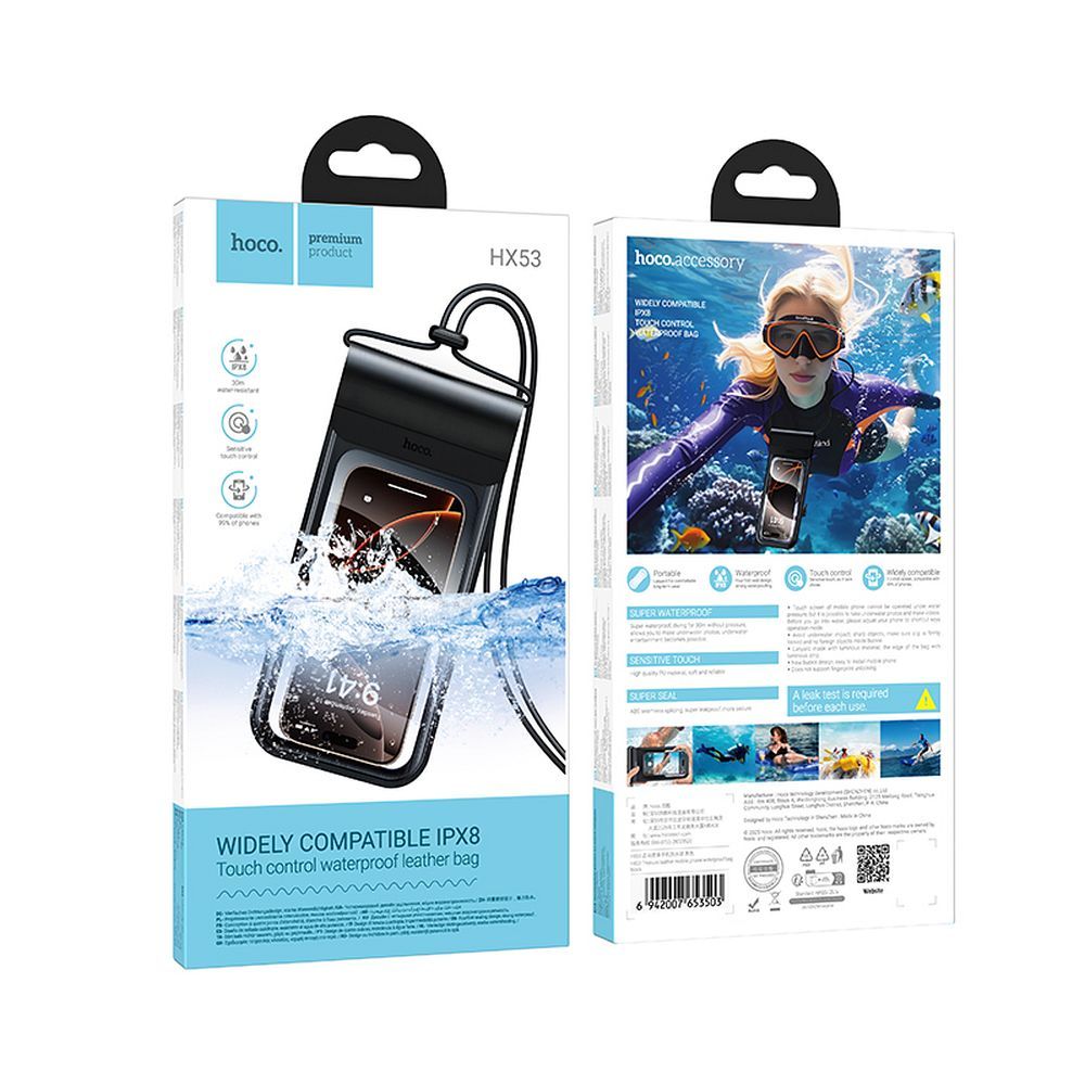 Waterproof case for mobile phone Hoco IP68 240 x 120 x 15 mm HX53 black