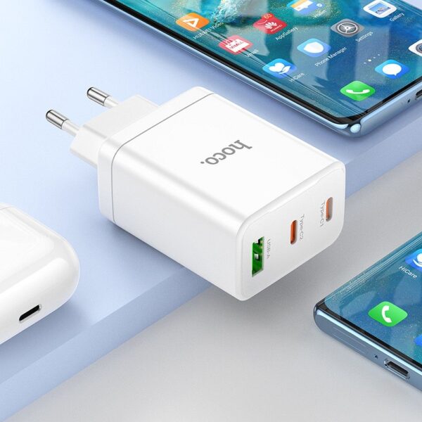 HOCO charger 2 x Type C + USB A + cable Type C to Type C PD QC3.0 3A 35W N33 white