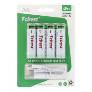 TCBEST rechargable battery R6 (AA) 2713 mAh with socket Type C + cable USB A to 4 x Type C 4 pcs