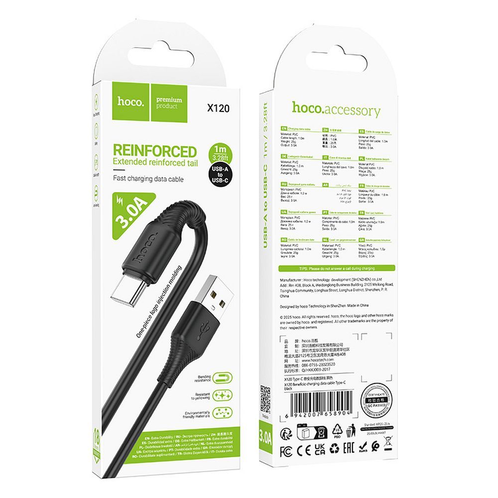 Cable USB A to USB C Hoco 3A 1 m X120 black