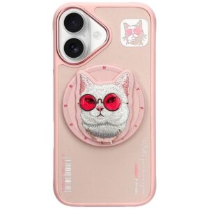 NIMMY case GLASSES COOL CAT compatible with MagSafe for IPHONE 16 pink