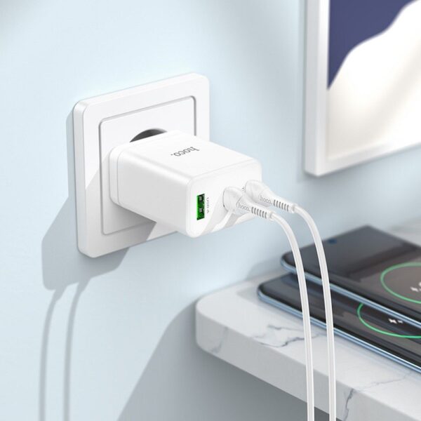 HOCO charger 2 x Type C + USB A + cable Type C to Type C PD QC3.0 3A 35W N33 white