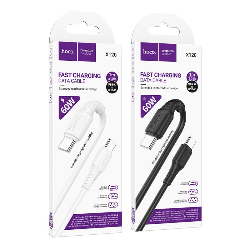 Cable USB C to USB C Hoco 3A 60W 1 m X120 black