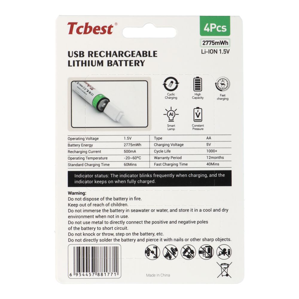 6f8d3afb8ede55590885ba64aba673bd TCBEST rechargable battery R6 (AA) 1850 mAh with socket Type C + cable USB A to 4 x Type C 4 pcs