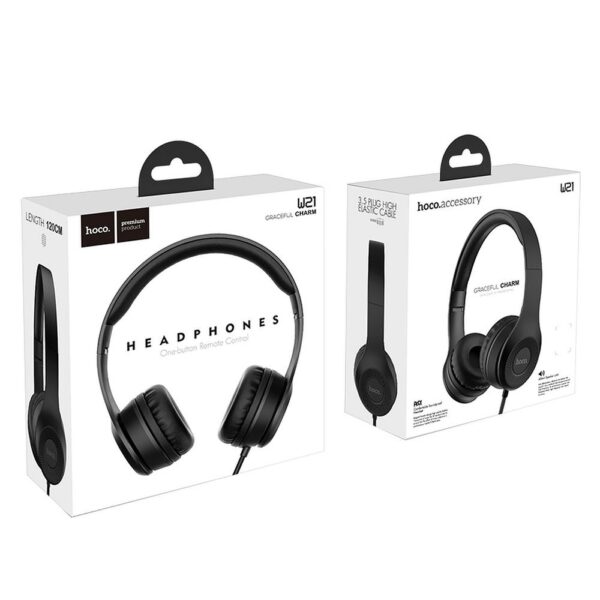 HOCO wire headphones Jack 3,5 mm with microphone W21 black
