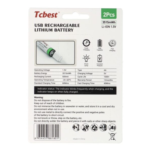 70d24fa8755c9581247d1ab0817d340c TCBEST rechargable battery R6 (AA) 950 mAh with socket Type C + cable USB A to 2 x Type C 2 pcs