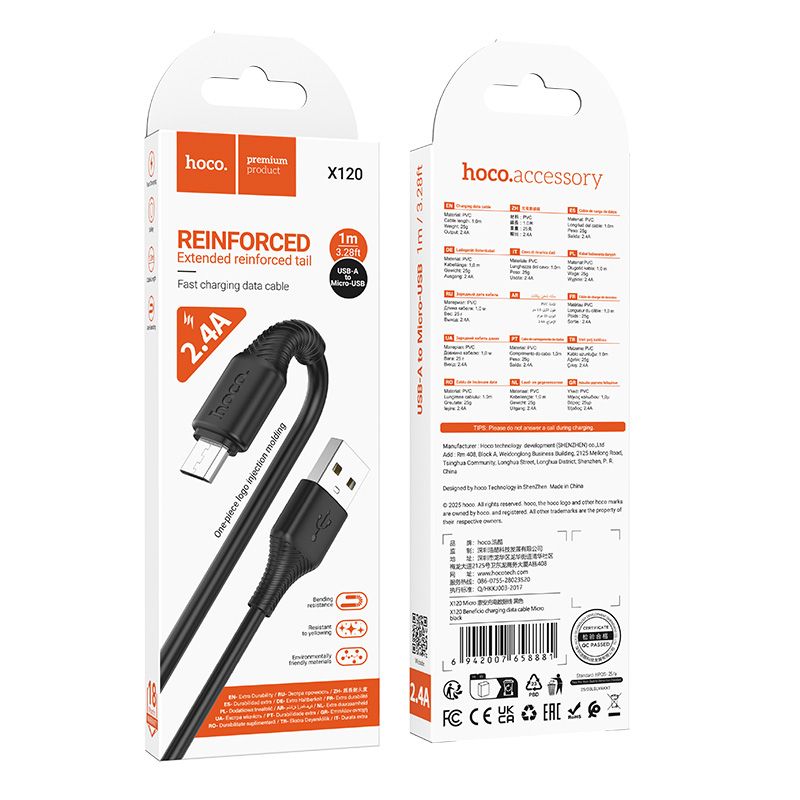 Cable USB A to Micro USB Hoco 2,4A 1 m X120 black