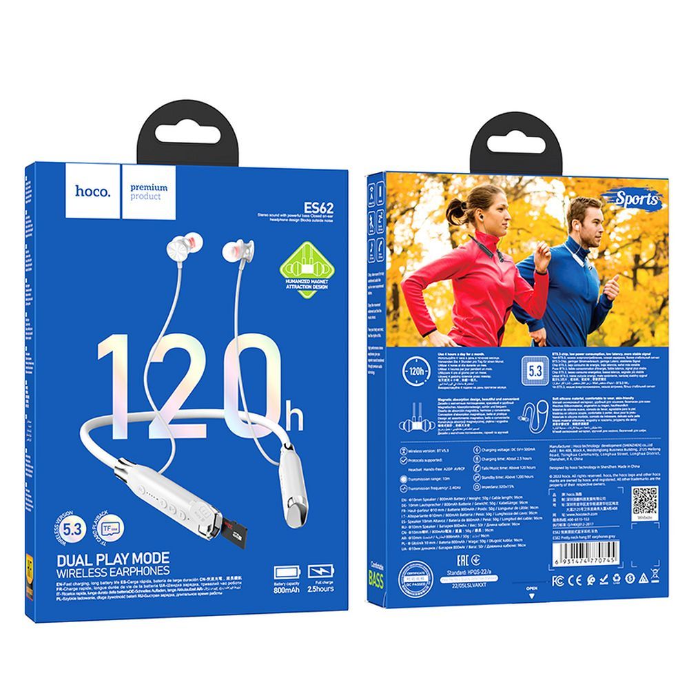 713d59d8d4a5898460b1acd15e2bb178 HOCO wireless earphones bluetooth neck-hang ES62 grey