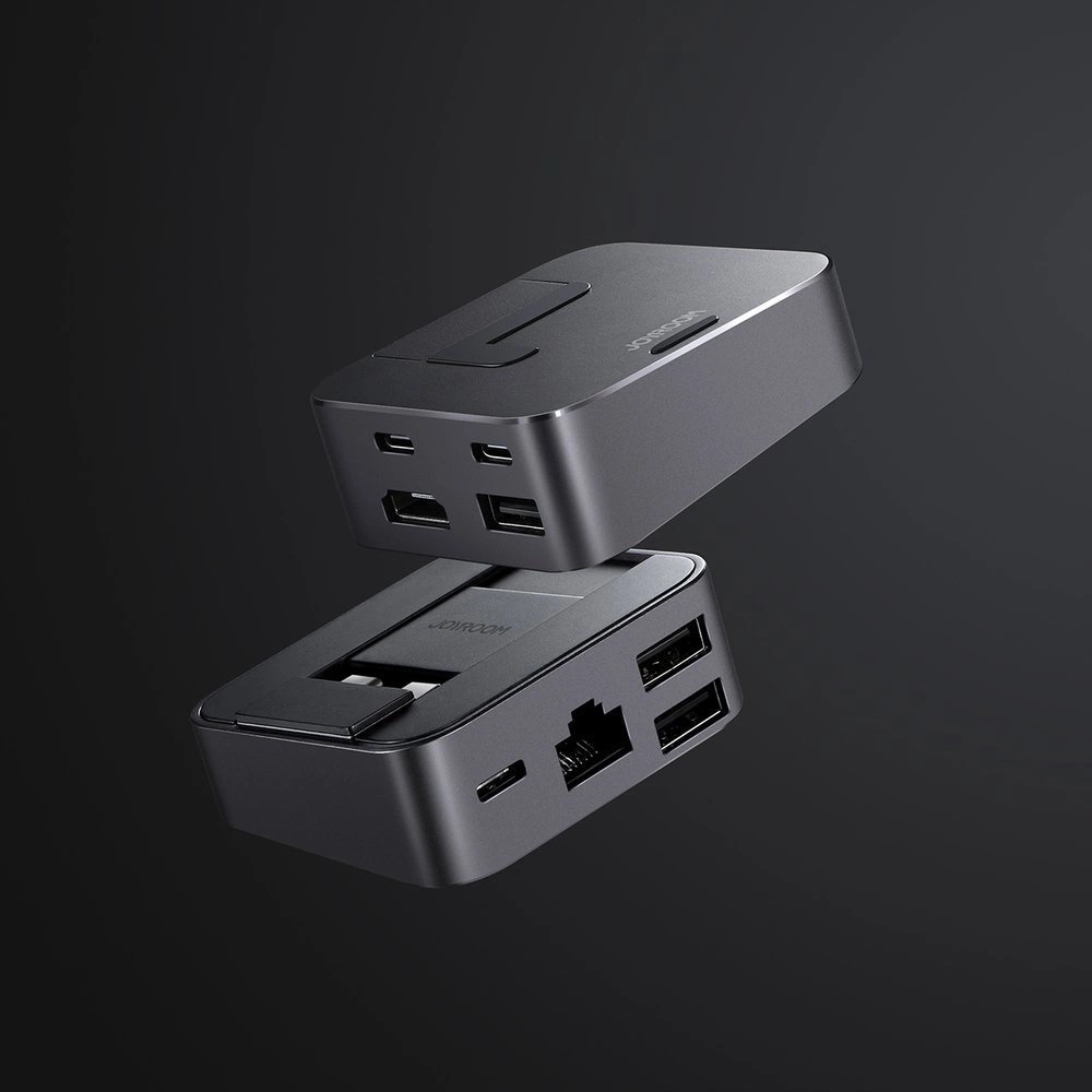 Joyroom HUB S-H121 USB-C - USB-A 3.0 / RJ45 / HDMI / USB-C / Thunderbolt cradle for MacBook Pro - grayeng