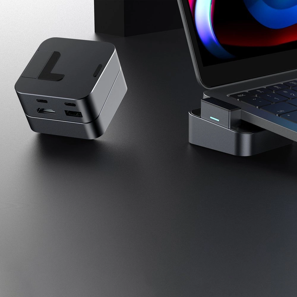 Joyroom HUB S-H121 USB-C - USB-A 3.0 / RJ45 / HDMI / USB-C / Thunderbolt cradle for MacBook Pro - grayeng