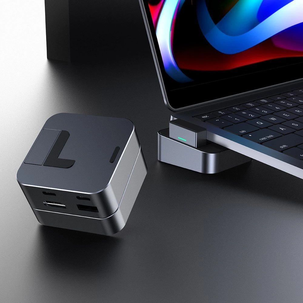 Joyroom HUB S-H121 USB-C - USB-A 3.0 / RJ45 / HDMI / USB-C / Thunderbolt cradle for MacBook Pro - grayeng