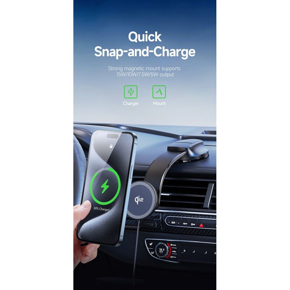 DUZZONA V4 - Dashboard Car Holder with Magnetic Wireless Charger 15W (Compatible with MagSafe and Qi2 charging)