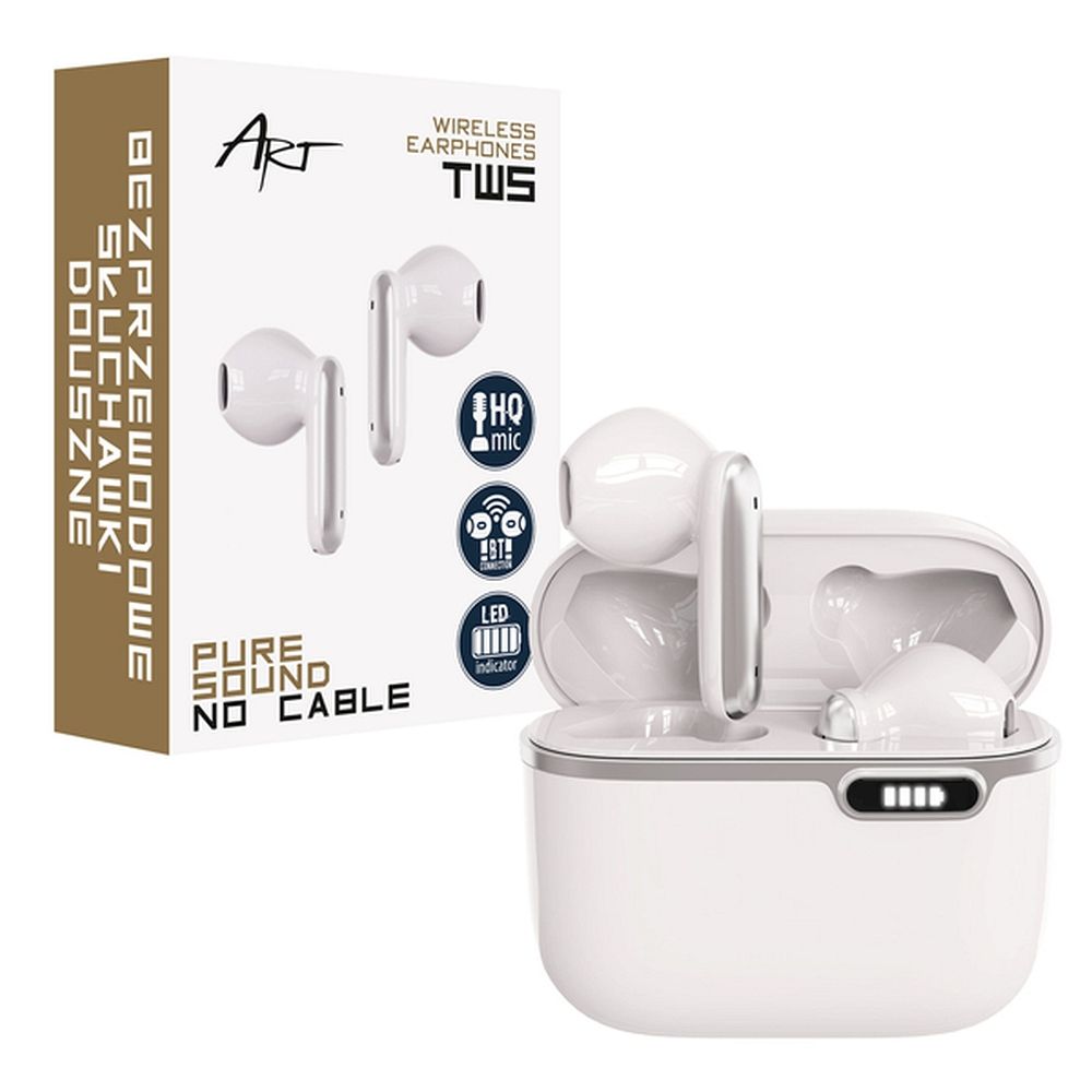 74de700d553dafb82f05fd526532c8f6 ART wireless earphones bluetooth TWS + docking station Type C AP-TW-B4W white