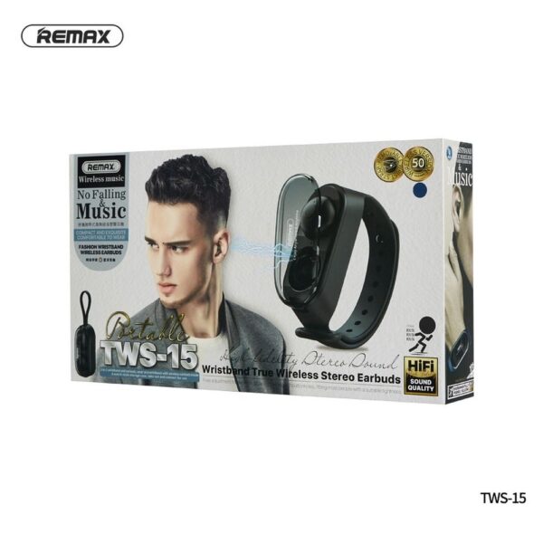 REMAX wireless stereo earbuds TWS-15 with docking station in smartband green