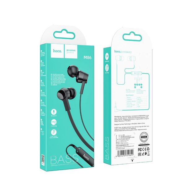 HOCO wire earphones Jack 3,5 mm with microphone M86 black
