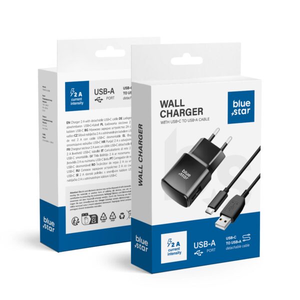 BLUE STAR travel charger 2A 10W USB A + cable USB A to Type C TFK-TC-1100B black