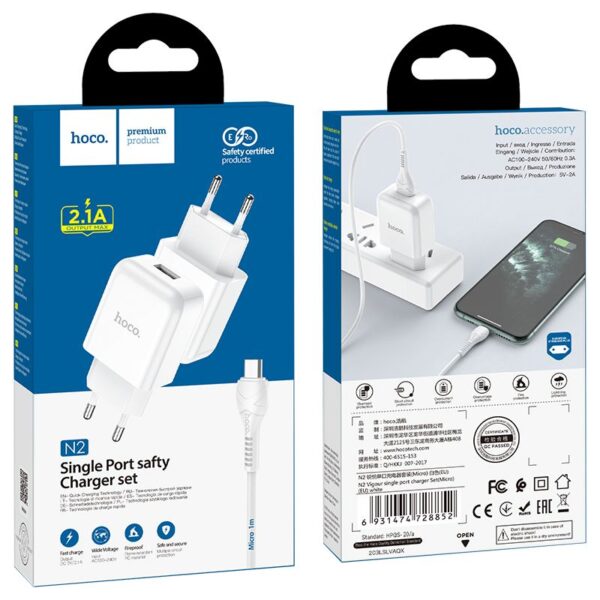 HOCO travel charger USB A + cable USB A to Micro USB QC3.0 3A 18W N3 white
