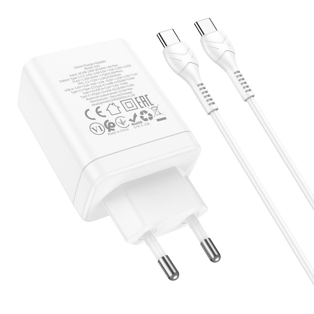 HOCO charger 2 x Type C + USB A + cable Type C to Type C PD QC3.0 3A 35W N33 white