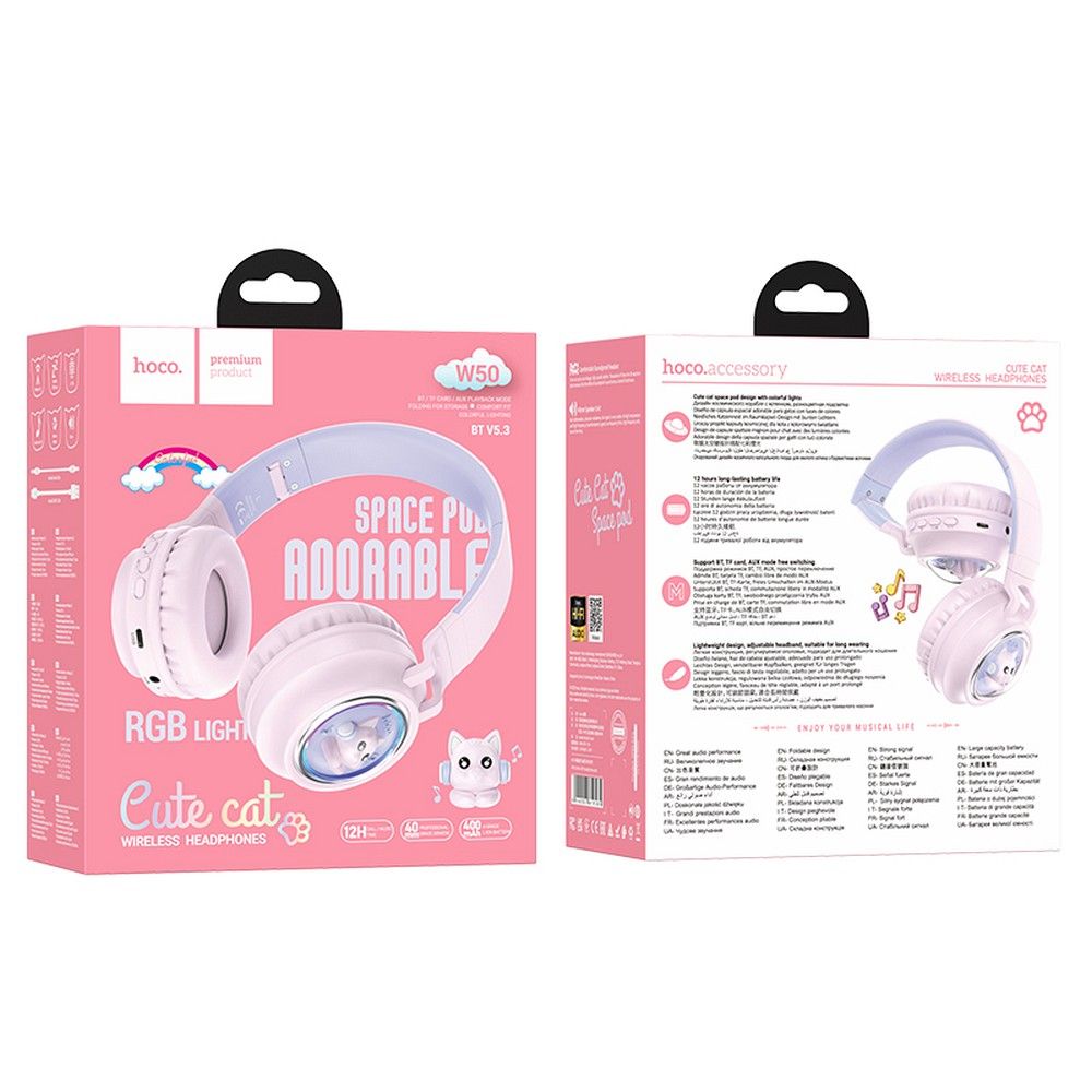 HOCO wireless headphones bluetooth W50 pink