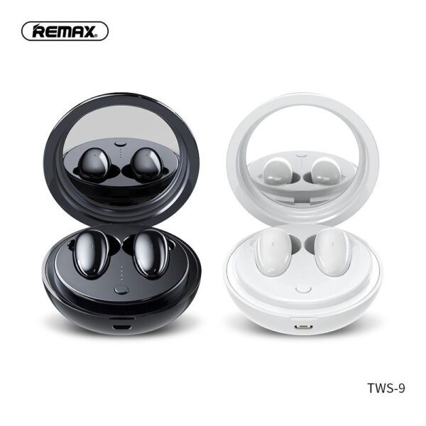 REMAX wireless stereo earbuds TWS-9 with docking station and mirror white