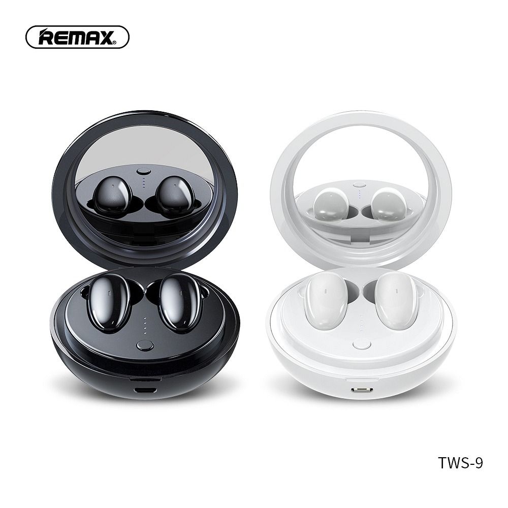 REMAX wireless stereo earbuds TWS-9 with docking station and mirror white