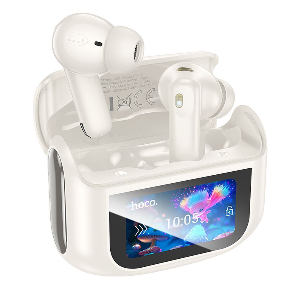 8bf748ed1306636a5cae61a72864d54e HOCO wireless earphones bluetooth with touch screen TWS ANC + ENC EQ21 cloudy white