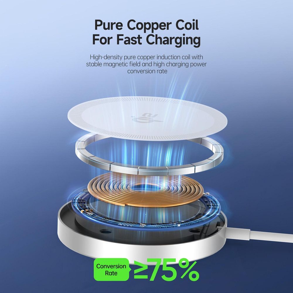 DUZZONA wireless charger compatible with MagSafe 15W and Qi2 charging standard W18 white
