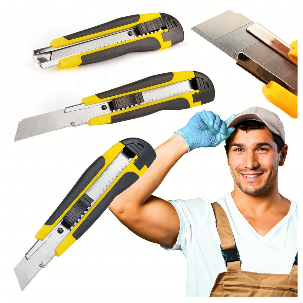 8f4bdfe7b502fe8cf14e6886762a4176 Upholstery knife with replaceable broken blade 18 cm RC-K-790 black yello