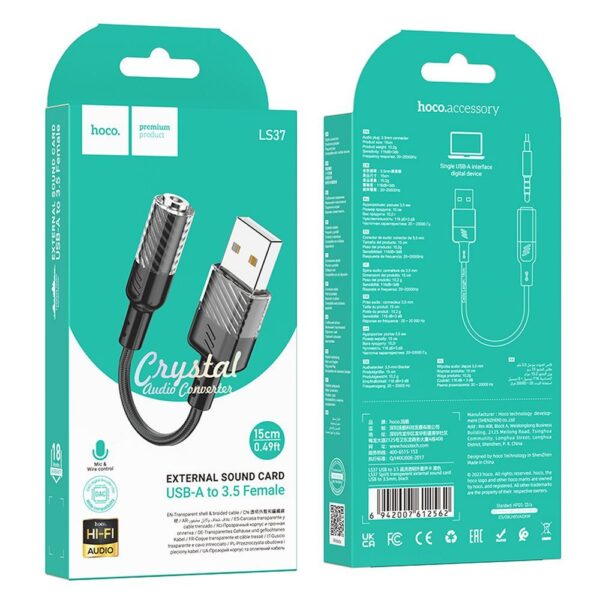 HOCO adaptor AUX USB to Jack 3,5mm (female) Spirit LS37 black