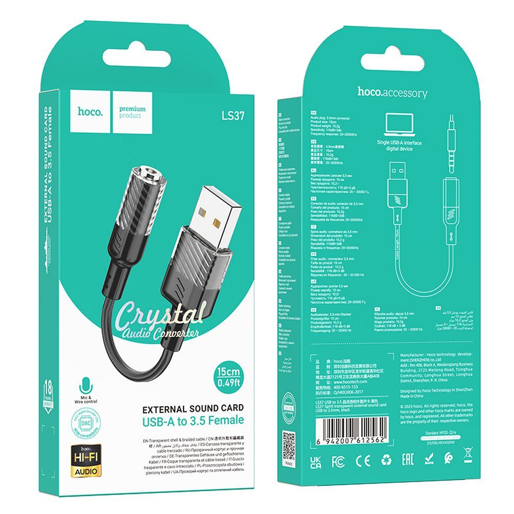 HOCO adaptor AUX USB to Jack 3,5mm (female) Spirit LS37 black