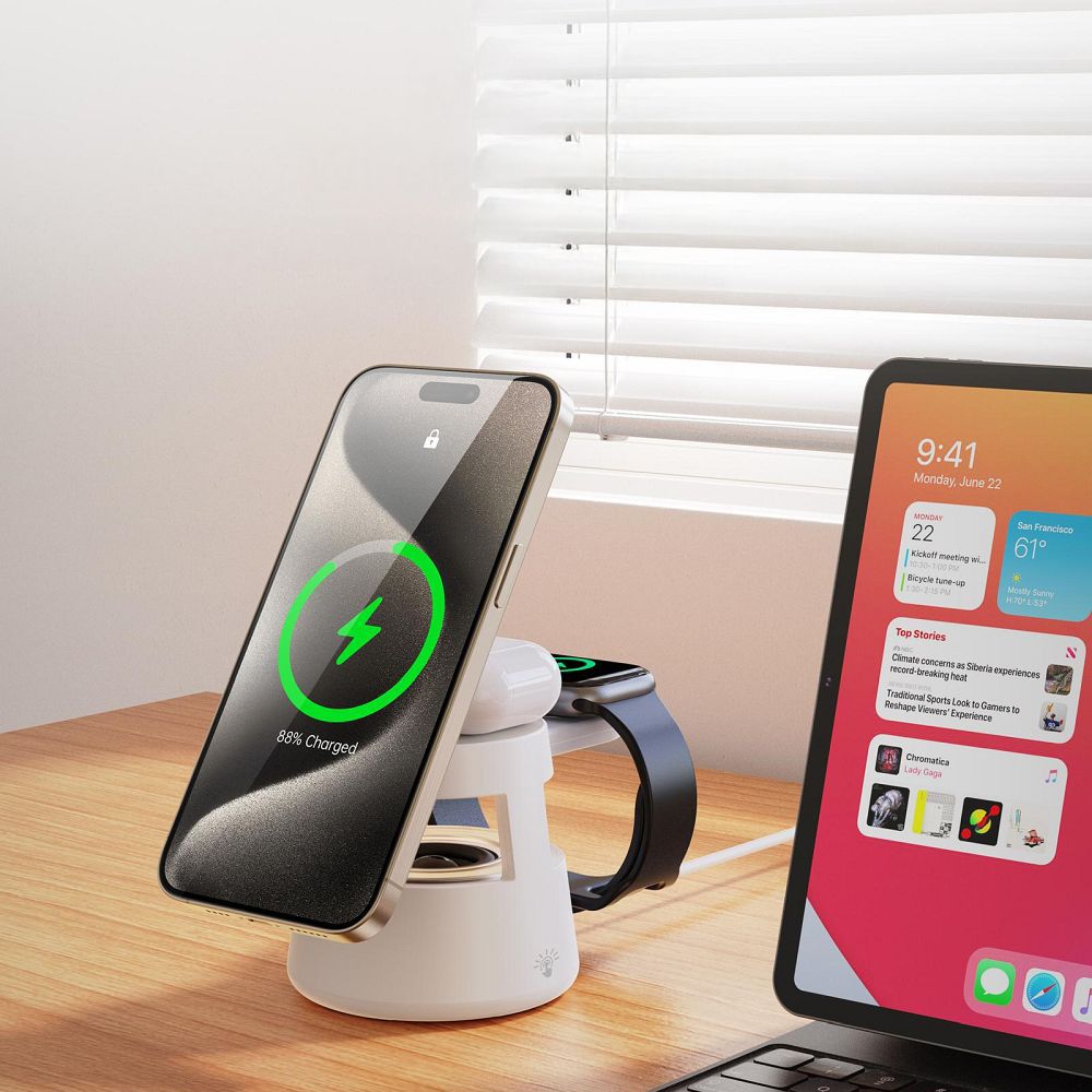 DUZZONA W23 5-in-1 Magnetic Wireless Charging Station with Bluetooth Speaker
