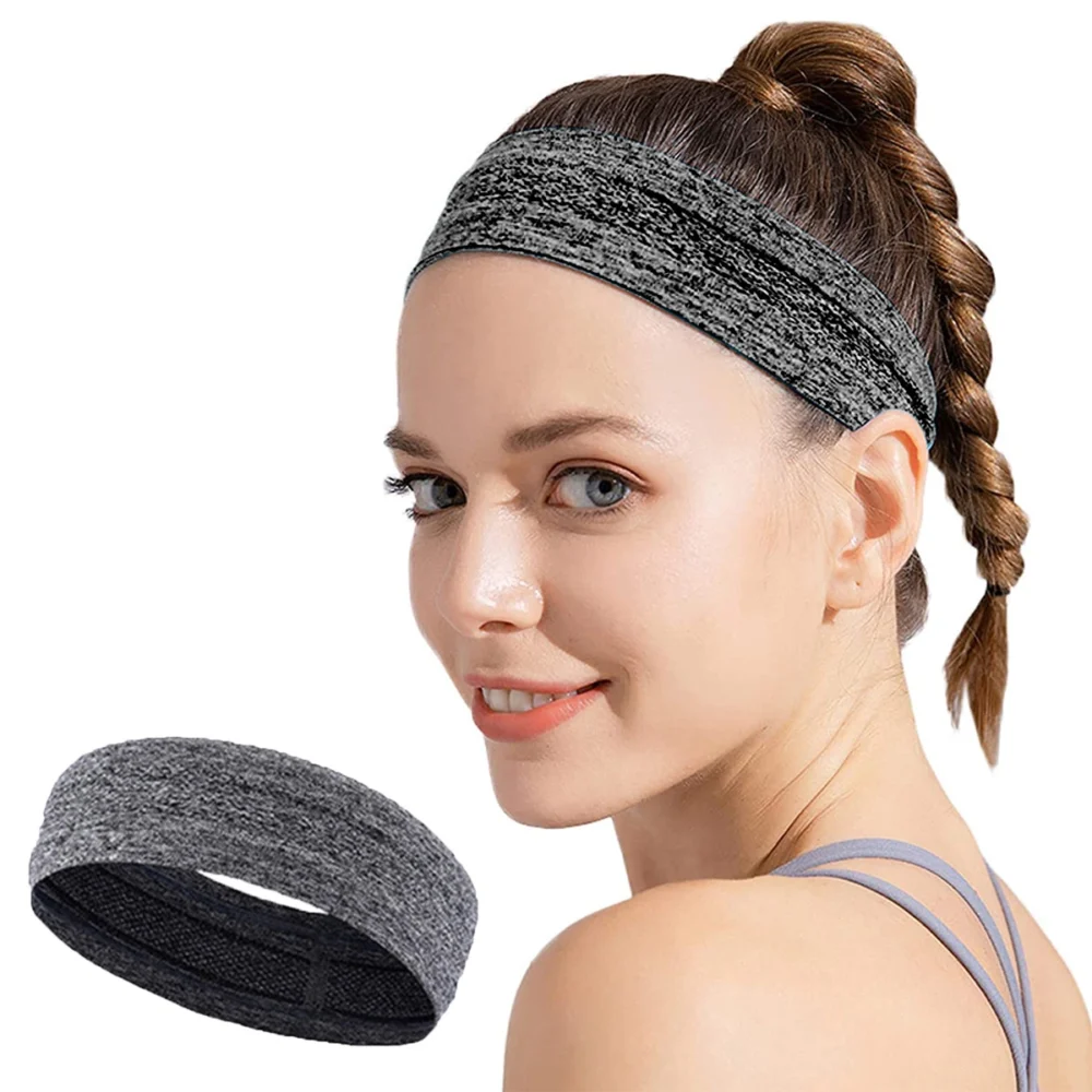 Gray fabric elastic headband for running fitnesseng