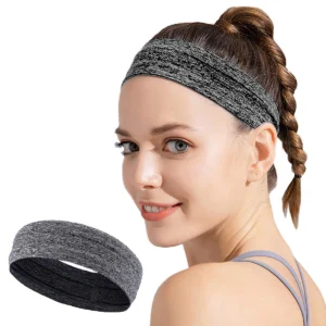 Gray fabric elastic headband for running fitnesseng