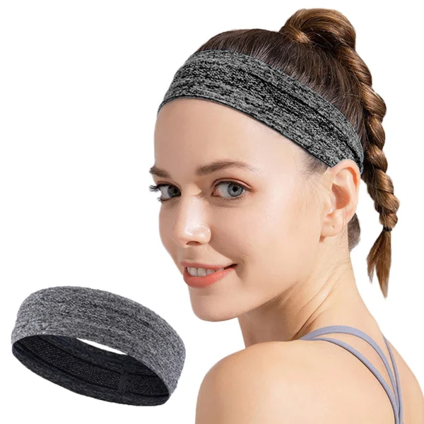 Gray fabric elastic headband for running fitnesseng