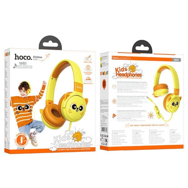 HOCO wire headphones Jack 3,5 mm for children with microphone W61 sun yellow