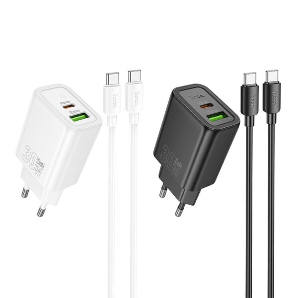 HOCO wall charger USB A + Type C + cable Type C to Type C PD QC3.0 3A 30W N63 black