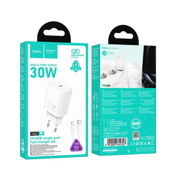 HOCO wall charger Type C + cable Type C to Lightning PD QC 30W N62 white