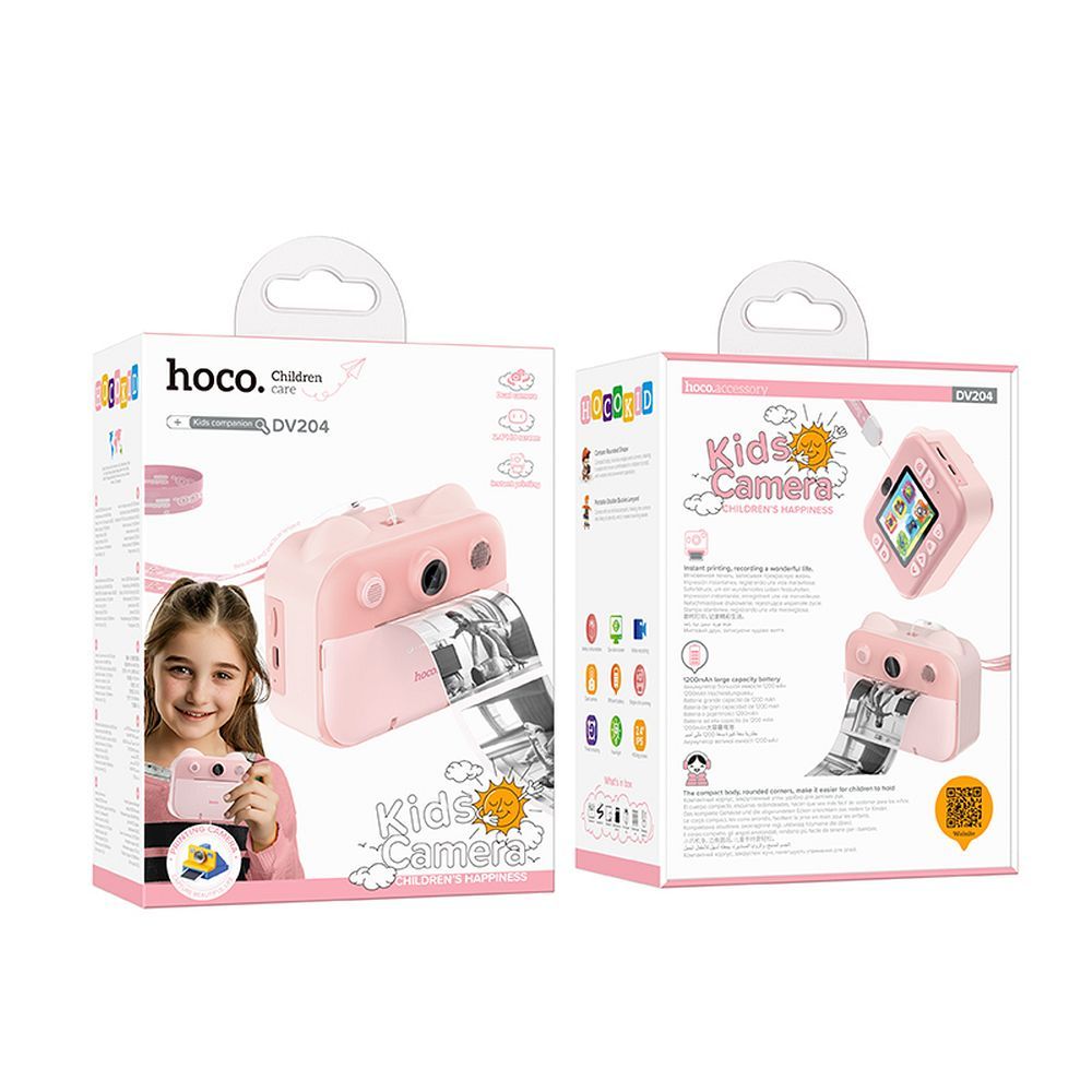 Digital kids camera with printer and selfie function Hoco 2,4" DV204 pink