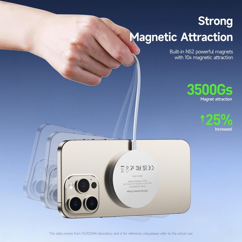 DUZZONA wireless charger compatible with MagSafe 15W and Qi2 charging standard W18 white