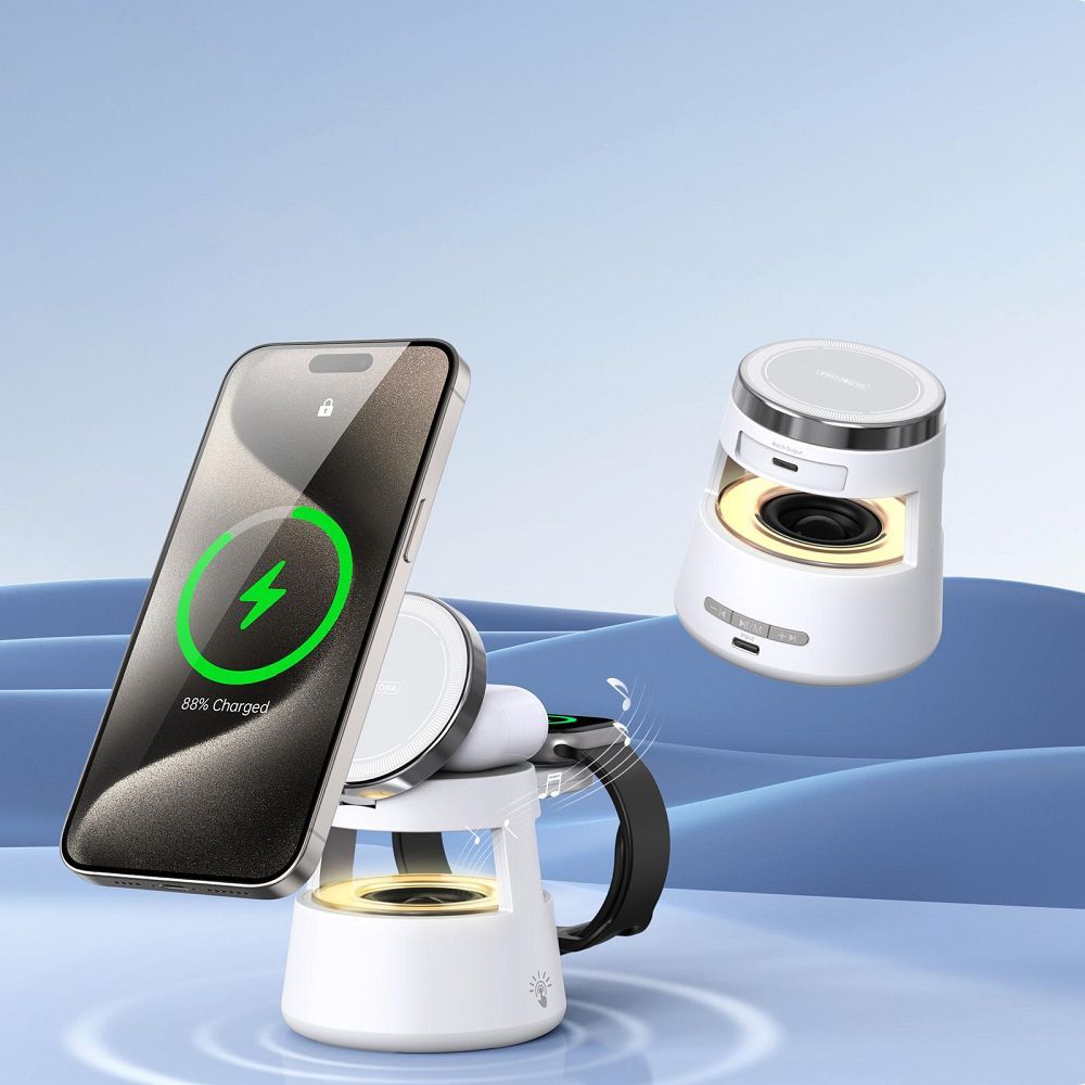 DUZZONA W23 5-in-1 Magnetic Wireless Charging Station with Bluetooth Speaker