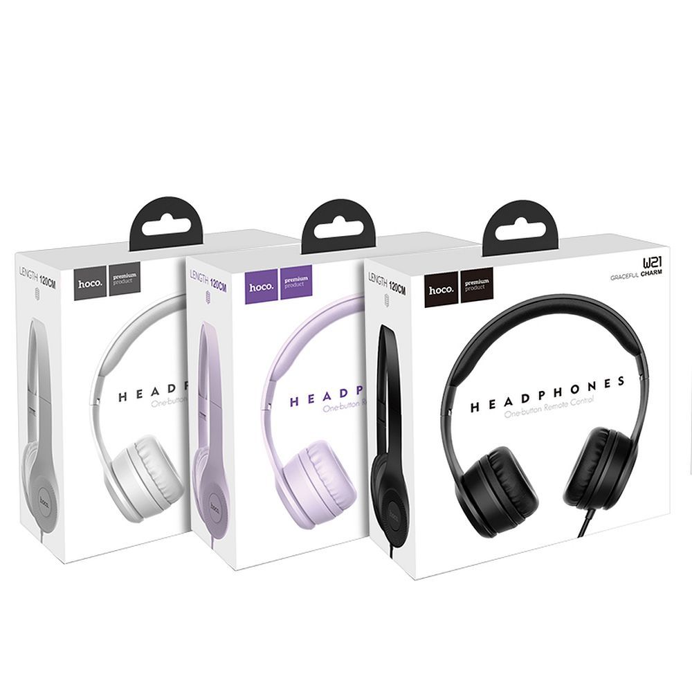 HOCO wire headphones Jack 3,5 mm with microphone W21 purple