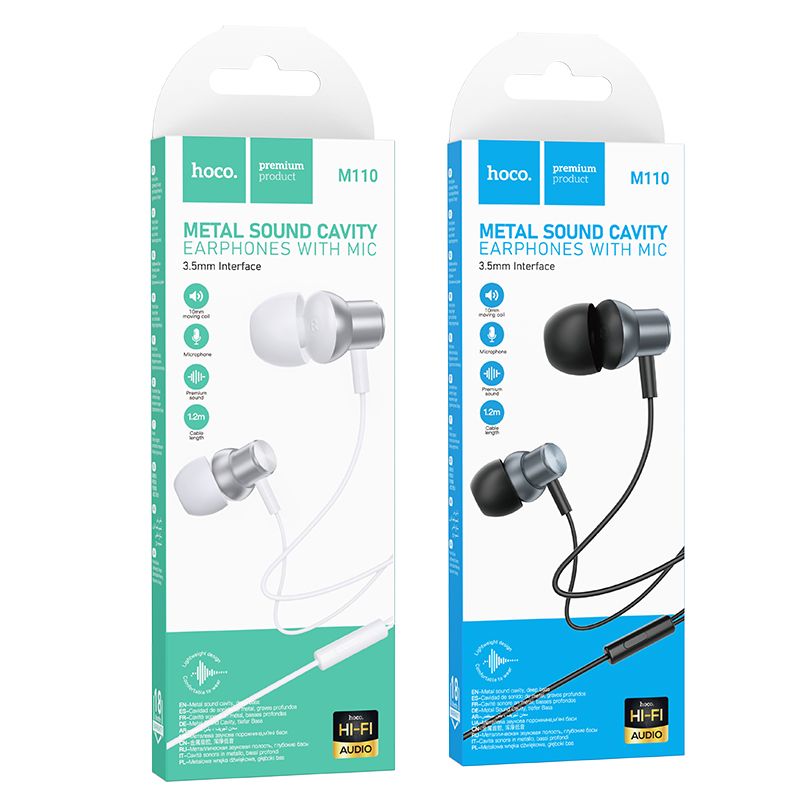 HOCO wire earphones Jack 3,5 mm with microphone M110 metal gray