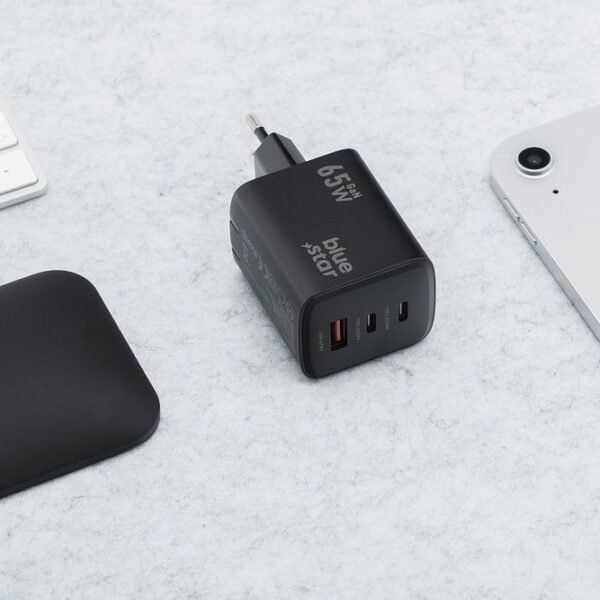 BLUE STAR travel charger GaN 4A 65W 2 x Type C + USB A PD QC4.0 VT-43 black