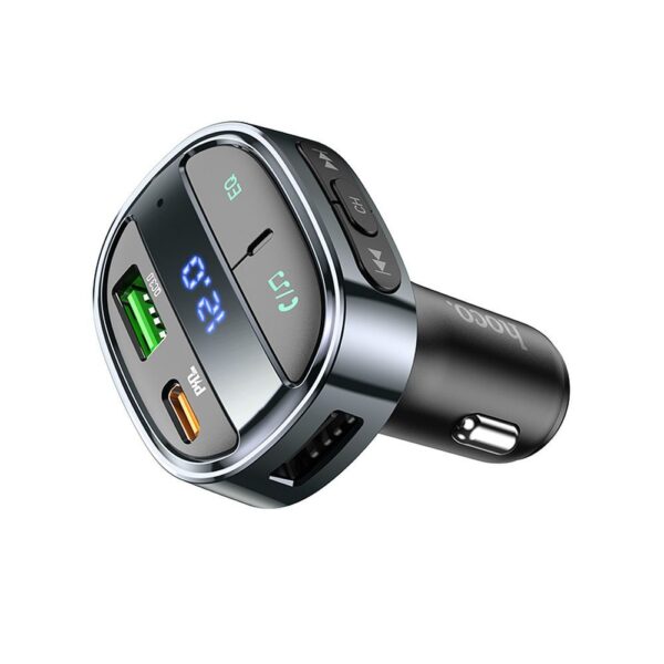 HOCO car charger USB A+ Type C with digital display + transmitter FM BT PD QC3.0 5A 30W E70 obsidian black