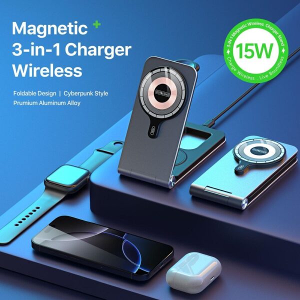 DUZZONA foldable wireless charger 3in1 compatible with MagSafe 15W W22 black